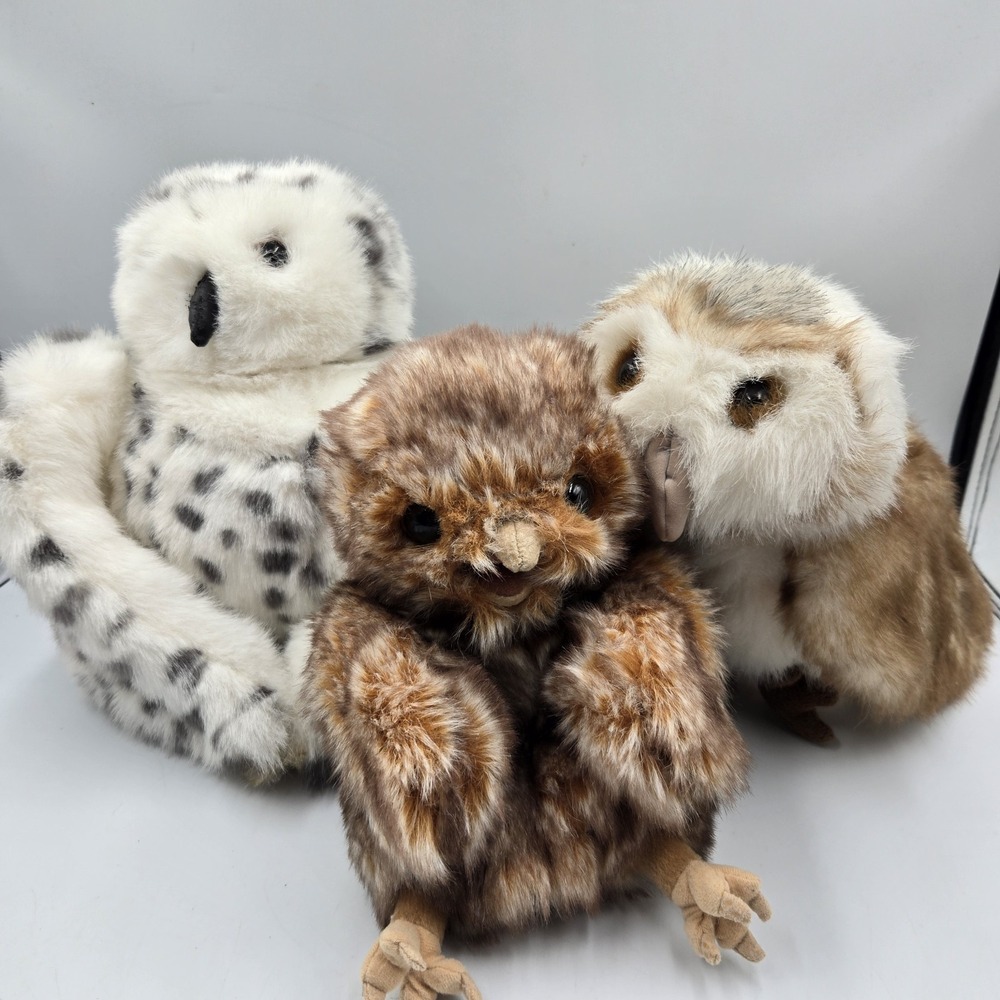 Vtg Folkmanis Owl Puppets Set Of 3 Owlette Barn Owl Swivel Head Snowy Owl Stuffy